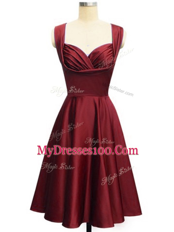 Luxury Wine Red Straps Lace Up Ruching Dama Dress Sleeveless