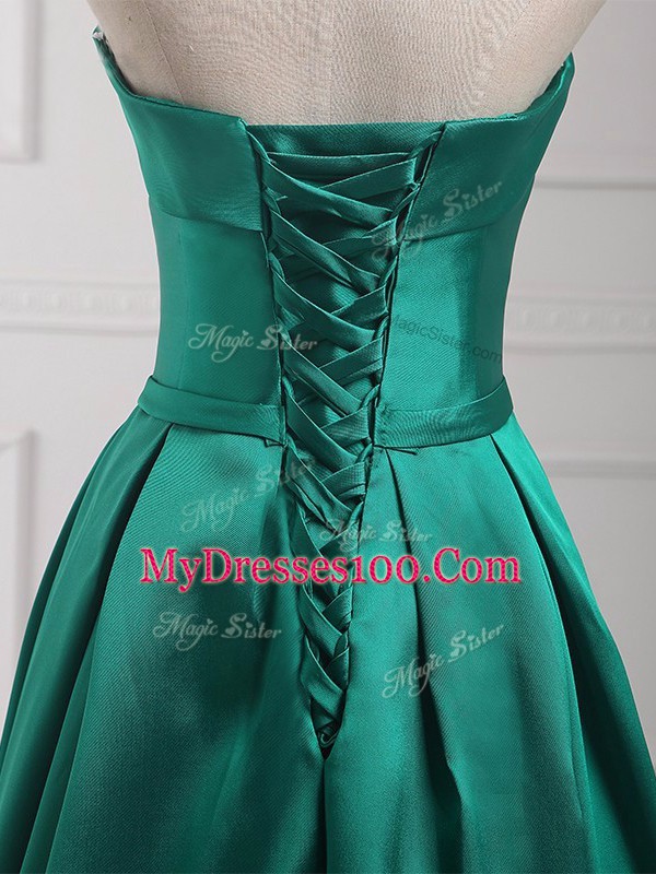 Dynamic Strapless Sleeveless Satin Wedding Party Dress Belt Lace Up