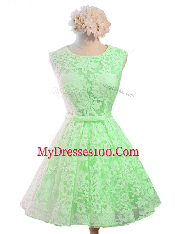 Designer Green Scoop Lace Up Belt Vestidos de Damas Sleeveless