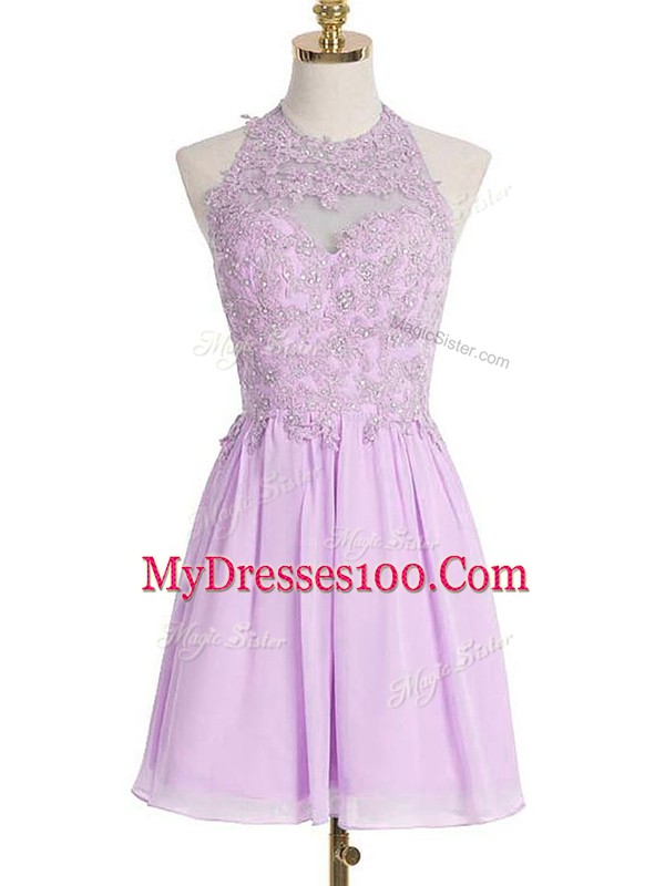 Sophisticated Chiffon Sleeveless Knee Length Vestidos de Damas and Appliques