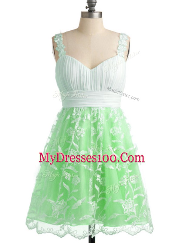 Flare Apple Green Sleeveless Lace Knee Length Wedding Party Dress