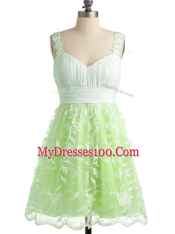 Yellow Green Empire Lace Bridesmaid Gown Lace Up Lace Sleeveless Knee Length