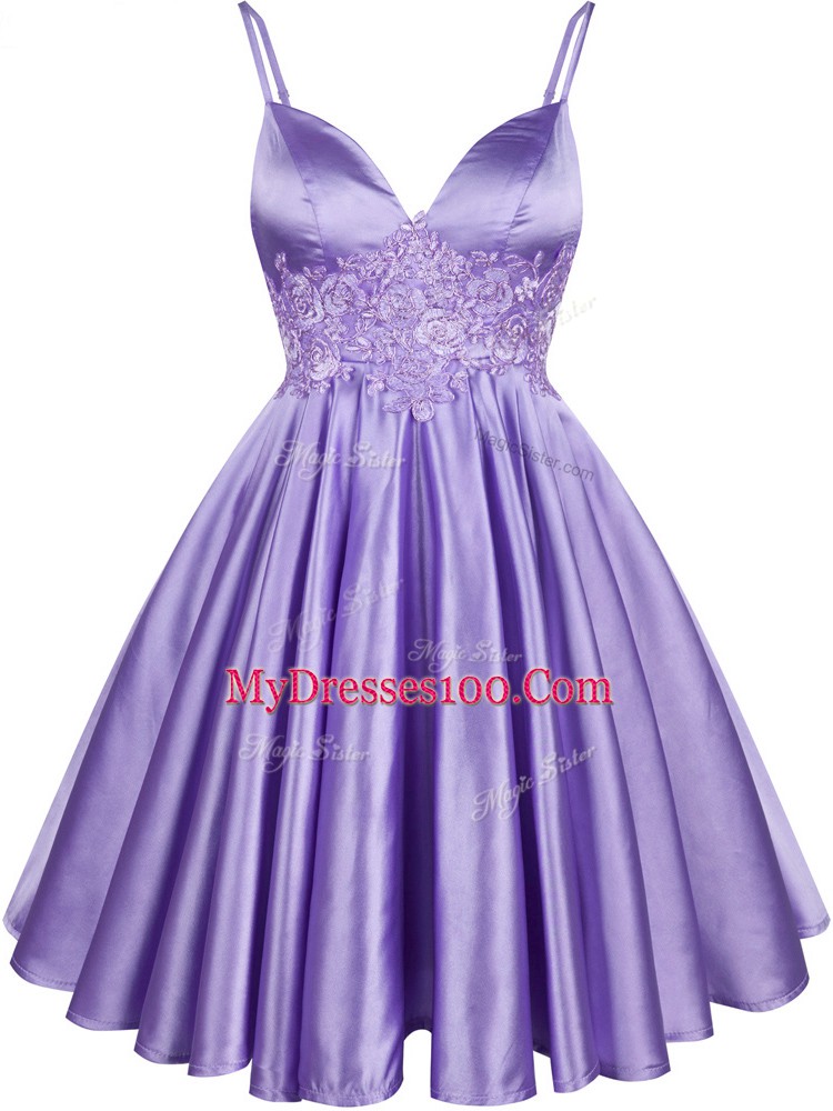 Lilac Spaghetti Straps Neckline Lace Bridesmaids Dress Sleeveless Lace Up