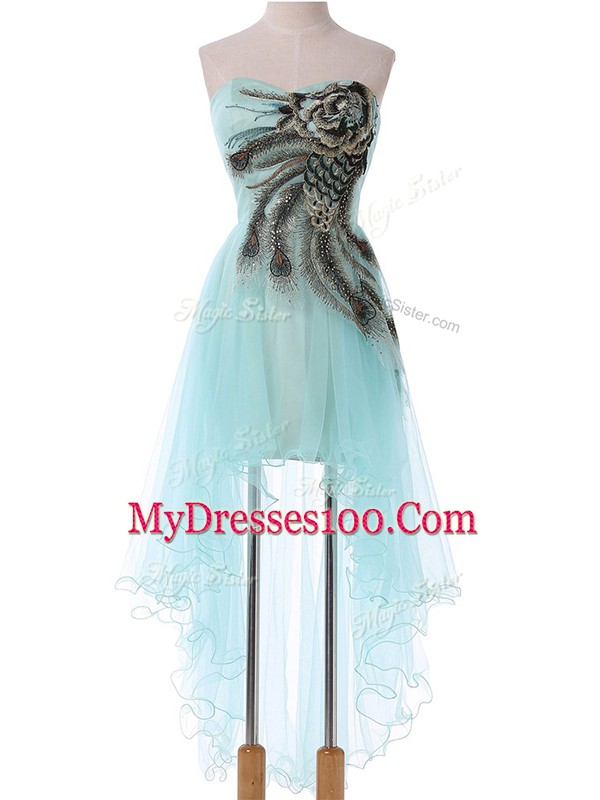 Fashion Aqua Blue Sweetheart Neckline Appliques Prom Gown Sleeveless Lace Up