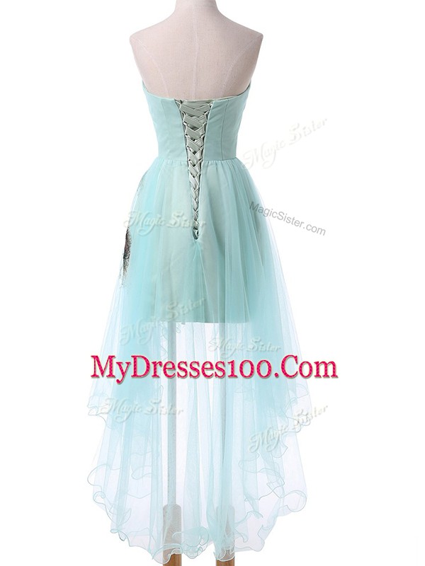 Fashion Aqua Blue Sweetheart Neckline Appliques Prom Gown Sleeveless Lace Up