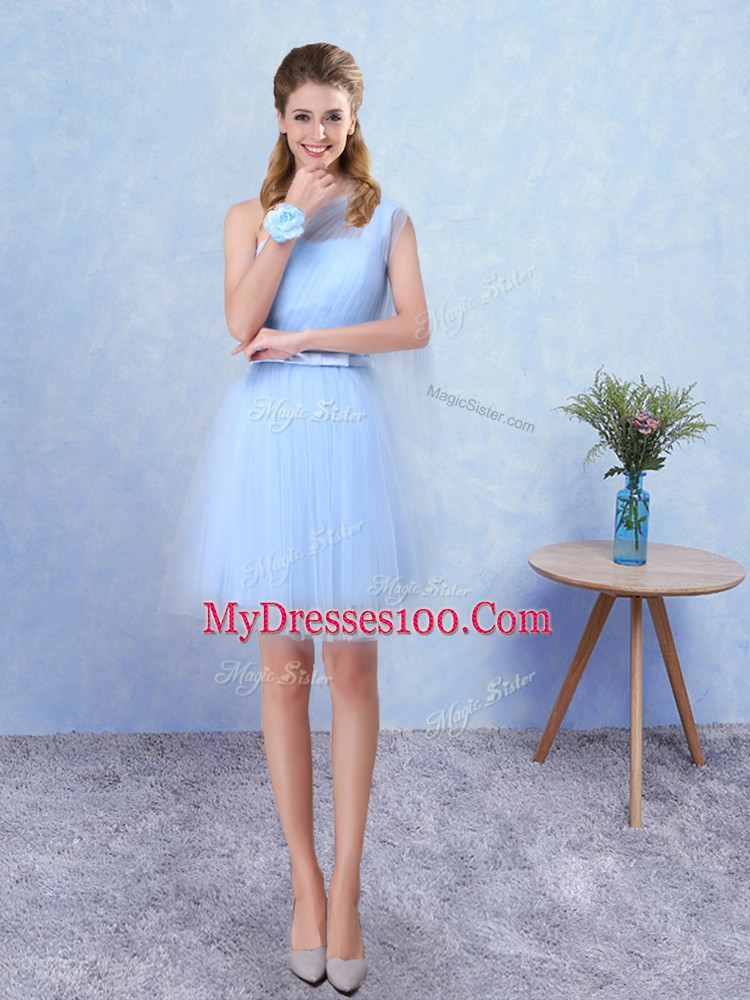Aqua Blue Bridesmaids Dress Prom and Party with Belt Asymmetric Sleeveless Lace Up