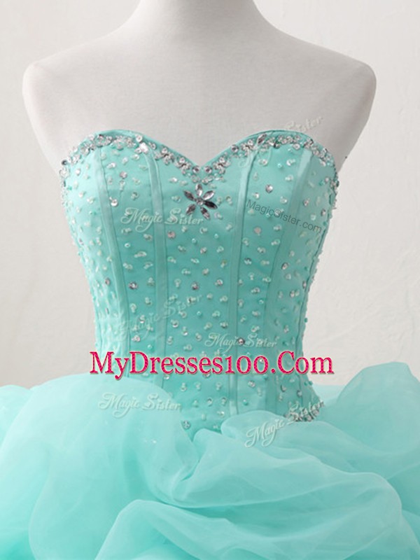 Sweetheart Sleeveless Sweet 16 Quinceanera Dress Floor Length Beading and Ruffles and Pick Ups Apple Green Organza