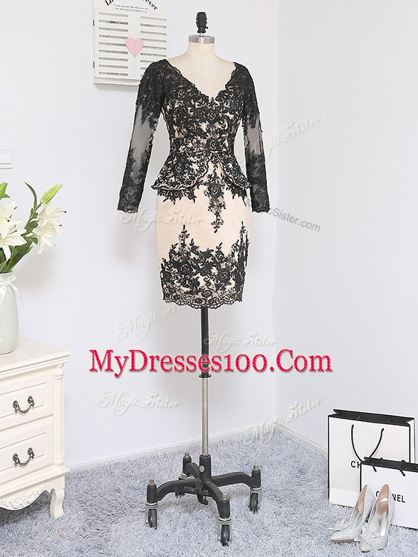 Lace Long Sleeves Mini Length Mother of Groom Dress and Lace and Appliques