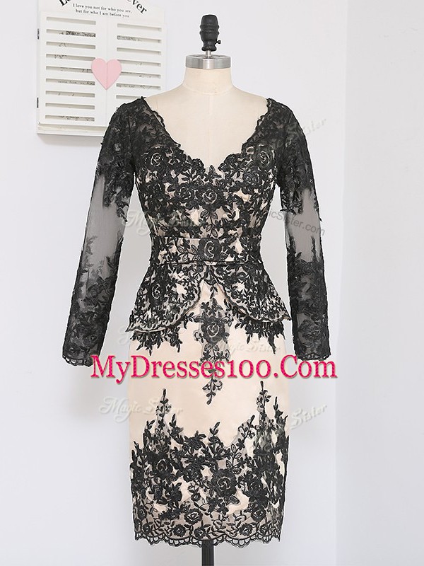 Lace Long Sleeves Mini Length Mother of Groom Dress and Lace and Appliques
