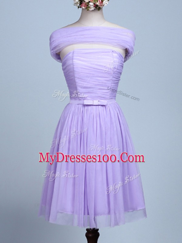 Lavender Tulle Side Zipper Quinceanera Dama Dress Sleeveless Mini Length Belt
