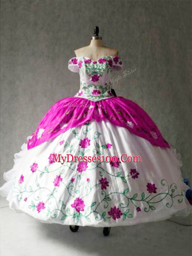 Smart Off The Shoulder Cap Sleeves Organza and Taffeta Quinceanera Gowns Embroidery and Ruffles Lace Up