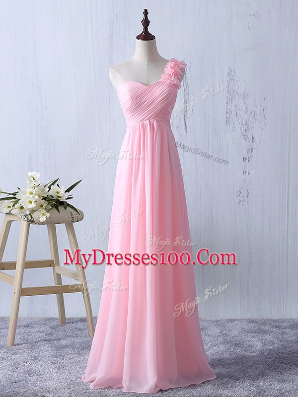 Latest Chiffon Sleeveless Floor Length Bridesmaids Dress and Ruffles and Ruching