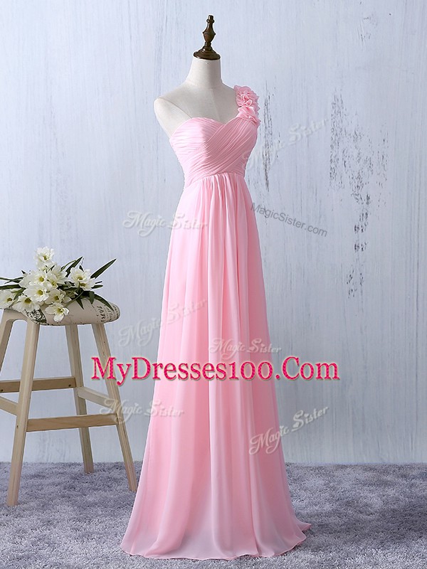 Latest Chiffon Sleeveless Floor Length Bridesmaids Dress and Ruffles and Ruching