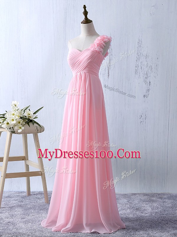 Latest Chiffon Sleeveless Floor Length Bridesmaids Dress and Ruffles and Ruching