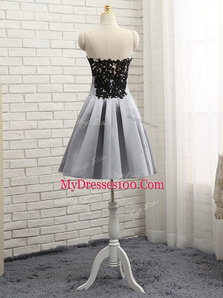 Grey Strapless Neckline Lace and Appliques Dress for Prom Sleeveless Side Zipper