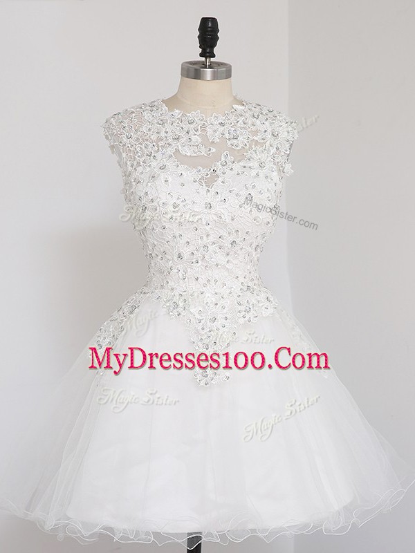 Fitting Mini Length A-line Sleeveless White Prom Evening Gown Zipper