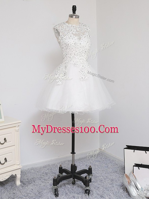 Fitting Mini Length A-line Sleeveless White Prom Evening Gown Zipper