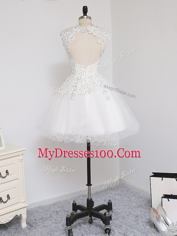 Fitting Mini Length A-line Sleeveless White Prom Evening Gown Zipper