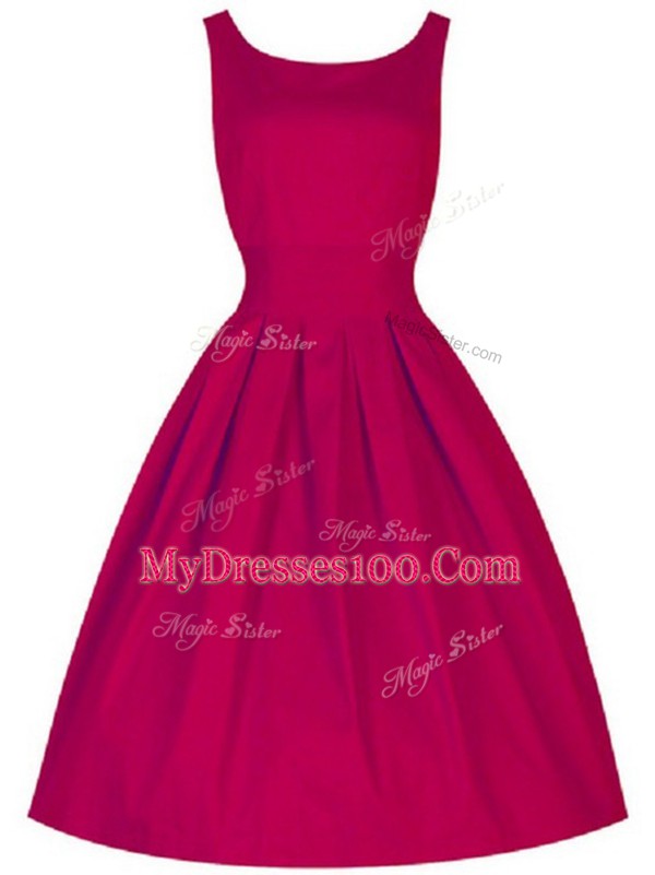 Fuchsia Sleeveless Ruching Knee Length Court Dresses for Sweet 16