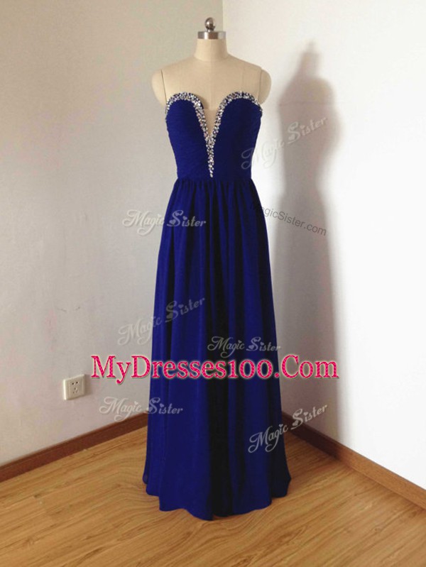 Floor Length Empire Sleeveless Royal Blue Wedding Guest Dresses Side Zipper
