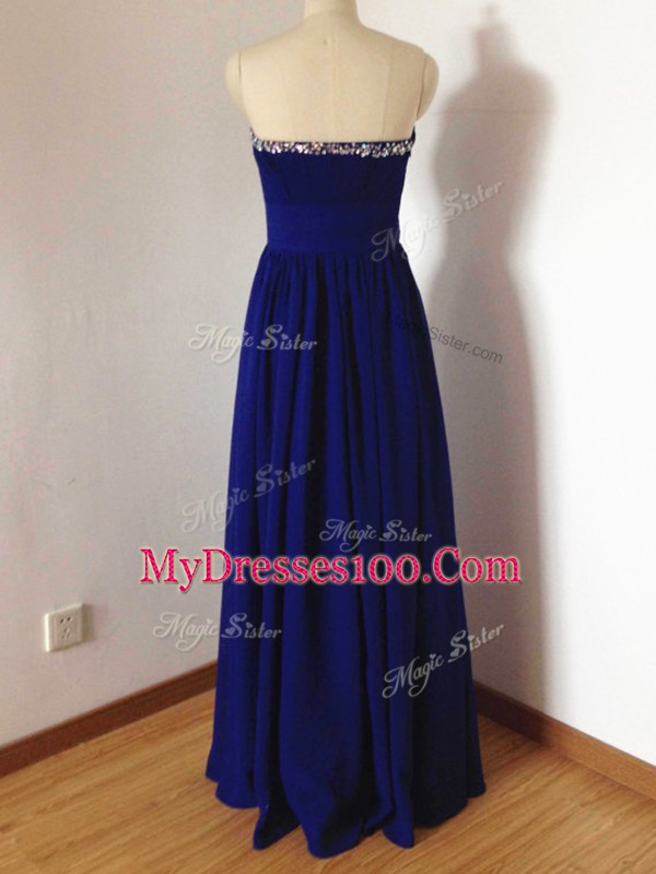 Floor Length Empire Sleeveless Royal Blue Wedding Guest Dresses Side Zipper