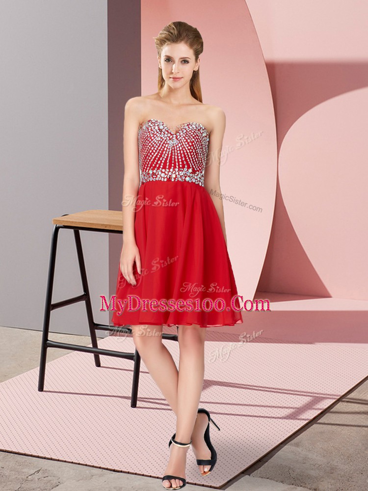 Knee Length Empire Sleeveless Red Prom Dress Lace Up
