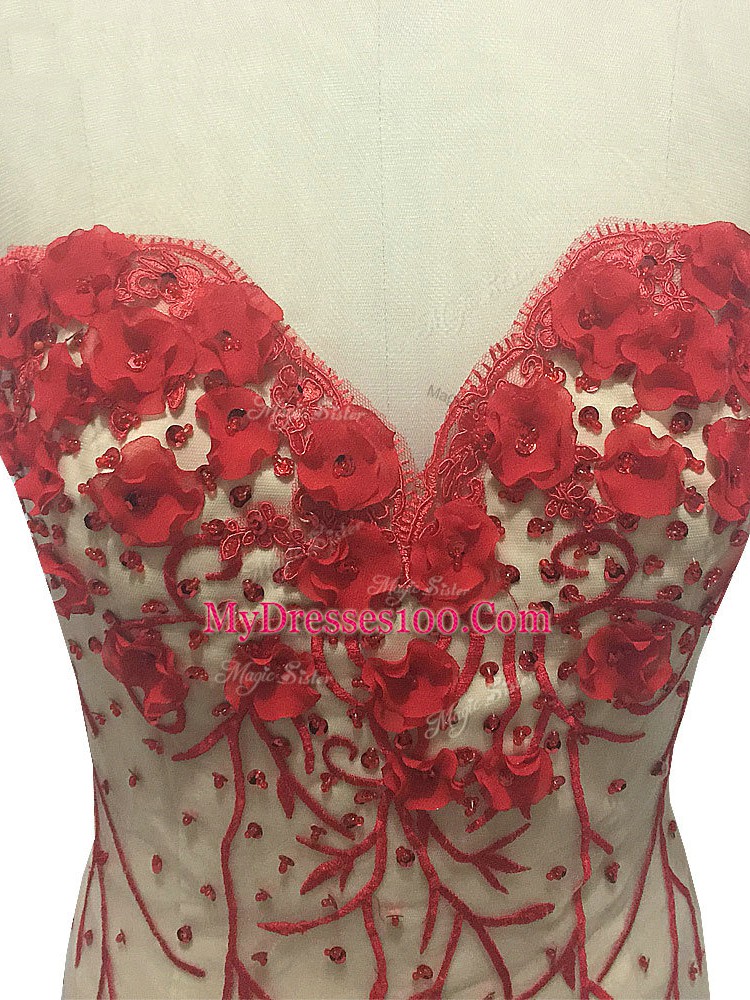 Scoop Sleeveless Homecoming Dress Brush Train Hand Made Flower Champagne Tulle