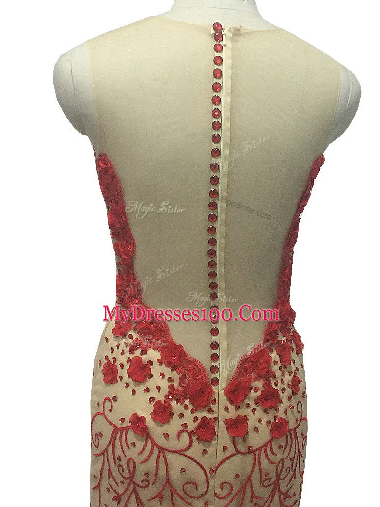Scoop Sleeveless Homecoming Dress Brush Train Hand Made Flower Champagne Tulle
