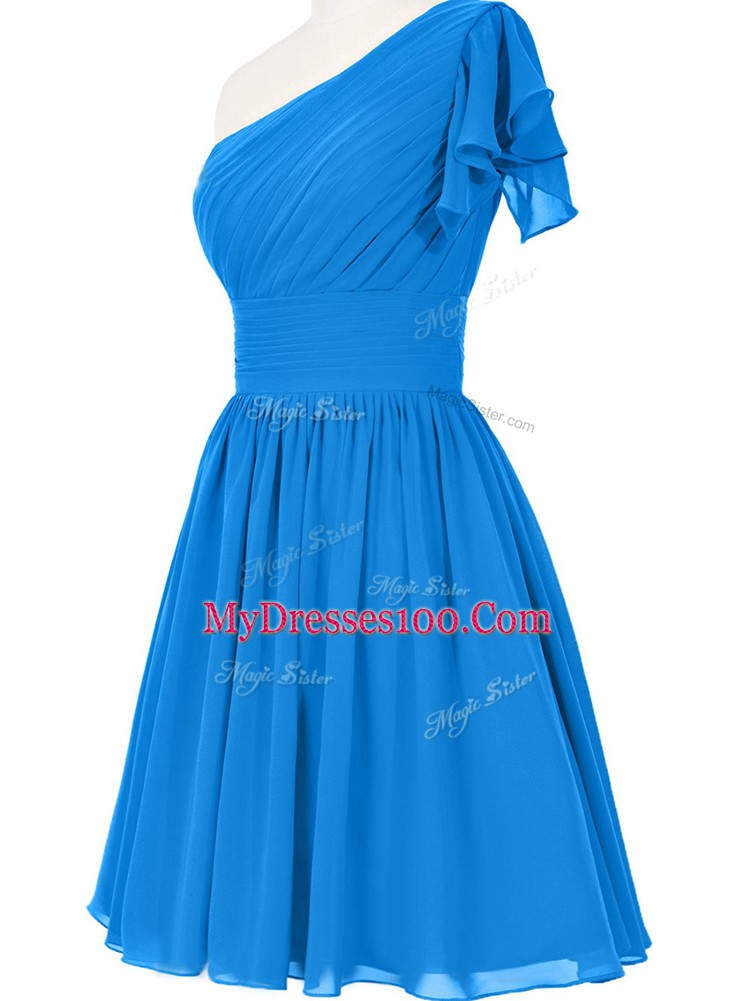 Charming One Shoulder Sleeveless Chiffon Homecoming Dress Ruching Side Zipper