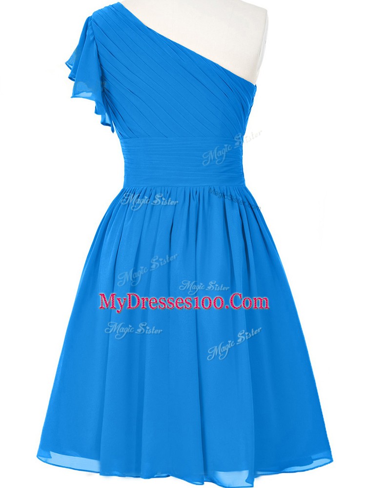 Charming One Shoulder Sleeveless Chiffon Homecoming Dress Ruching Side Zipper