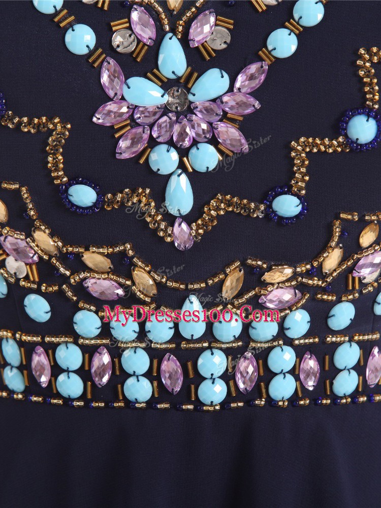 Customized Black Side Zipper Halter Top Beading Chiffon Sleeveless