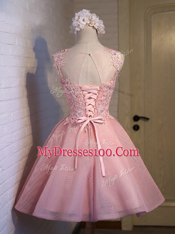 Eye-catching Sleeveless Lace Up Mini Length Lace Quinceanera Court of Honor Dress