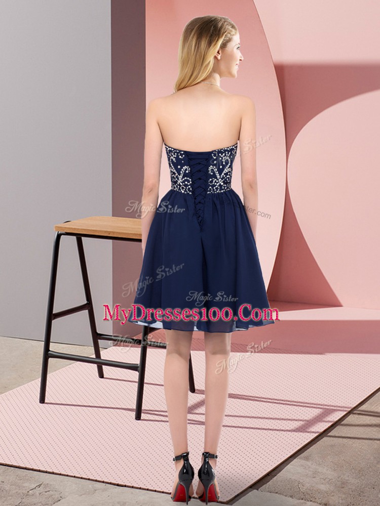 Perfect Empire Navy Blue Sweetheart Chiffon Sleeveless Mini Length Lace Up