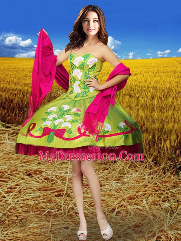 Custom Fit Multi-color Ball Gowns Embroidery Prom Party Dress Lace Up Taffeta Sleeveless