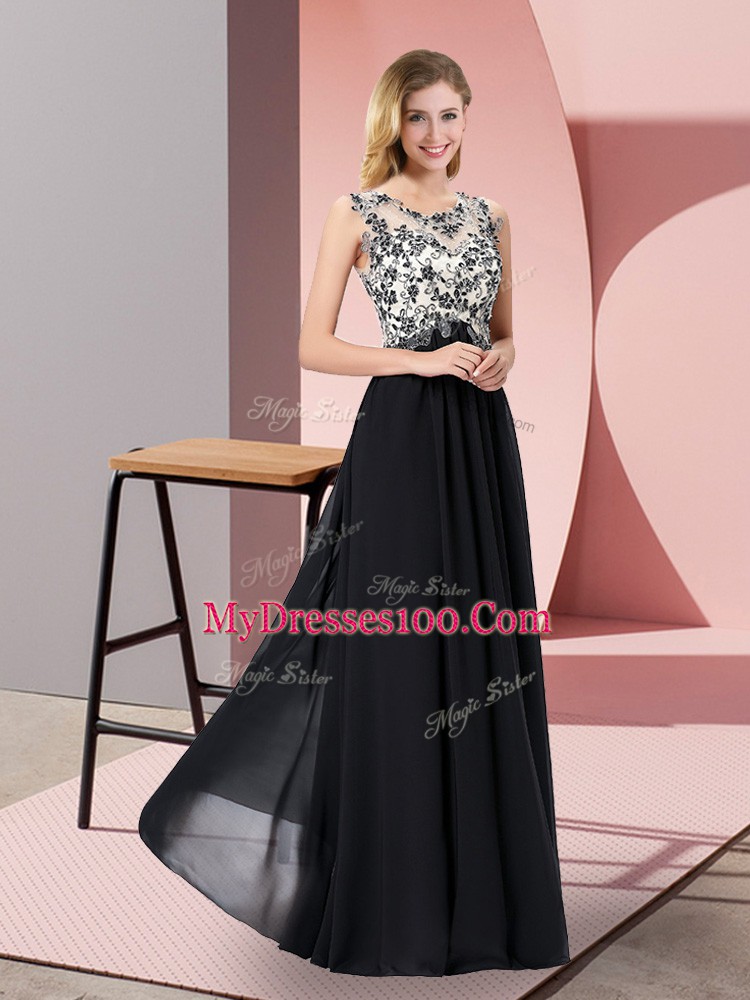 Superior Black Sleeveless Chiffon Zipper Prom Evening Gown for Prom and Party