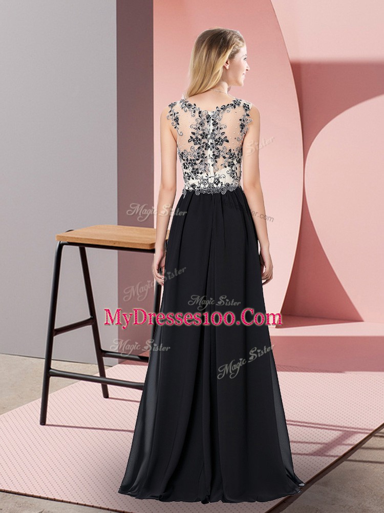 Superior Black Sleeveless Chiffon Zipper Prom Evening Gown for Prom and Party