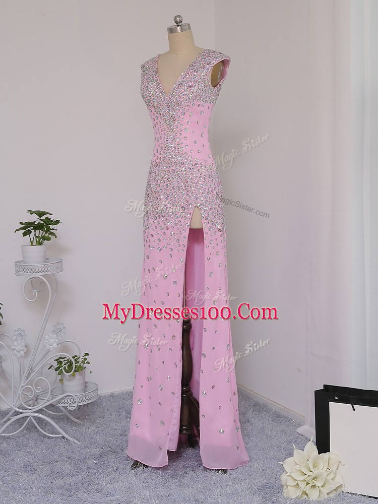 Lilac V-neck Neckline Beading Pageant Dress Short Sleeves Backless
