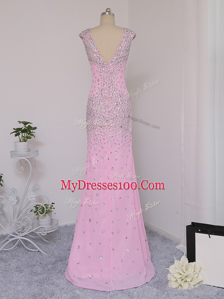 Lilac V-neck Neckline Beading Pageant Dress Short Sleeves Backless
