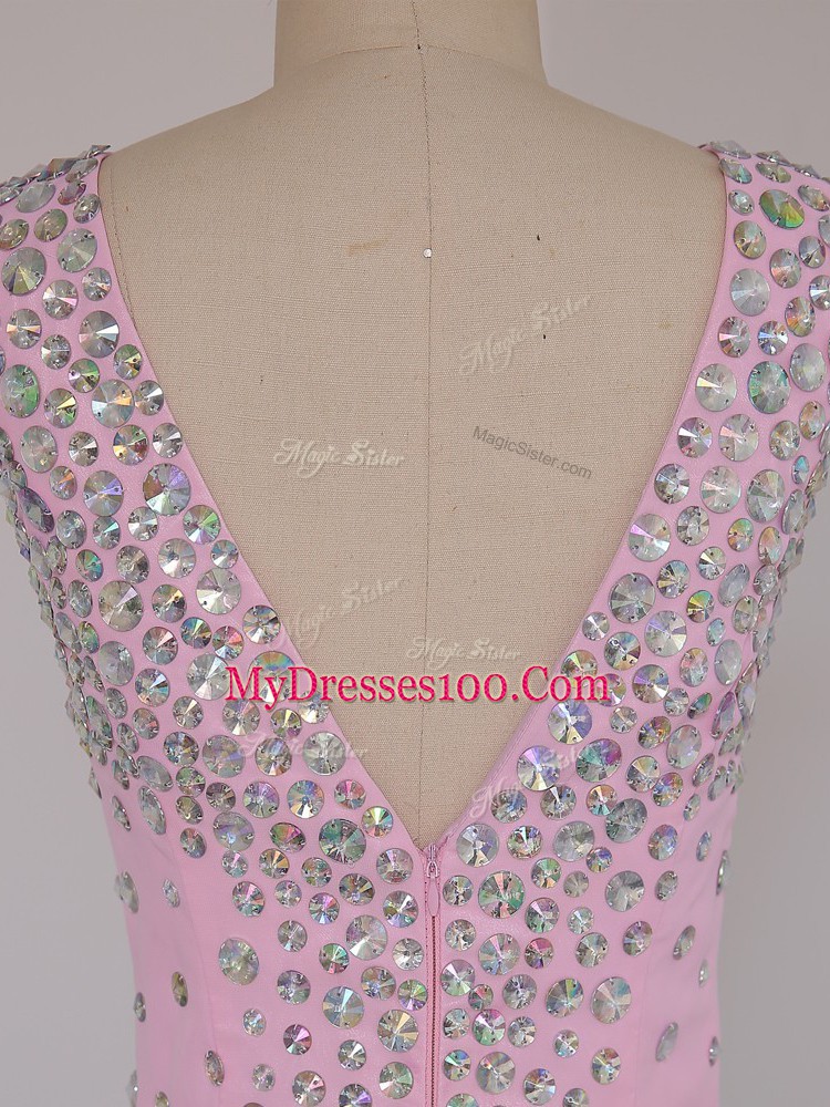 Lilac V-neck Neckline Beading Pageant Dress Short Sleeves Backless