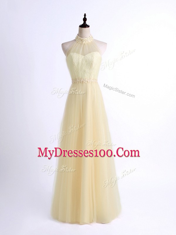 Cheap Floor Length Empire Sleeveless Light Yellow Quinceanera Court Dresses Lace Up