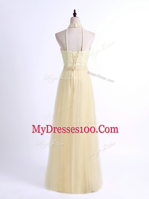 Cheap Floor Length Empire Sleeveless Light Yellow Quinceanera Court Dresses Lace Up