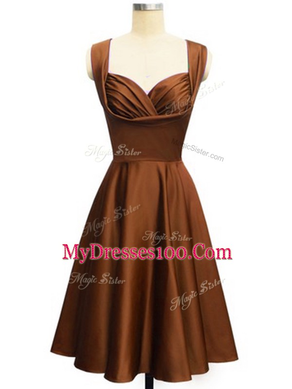Chocolate Sleeveless Taffeta Lace Up Bridesmaid Gown for Prom and Party and Wedding Party