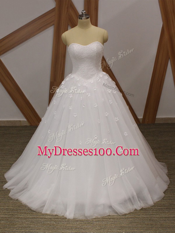 Custom Fit Sleeveless Beading and Hand Made Flower Lace Up Bridal Gown
