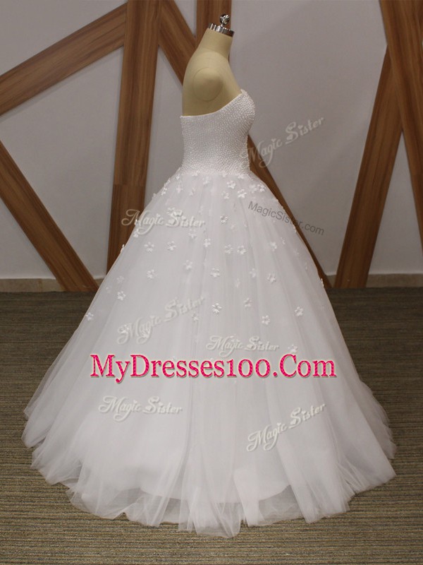Custom Fit Sleeveless Beading and Hand Made Flower Lace Up Bridal Gown