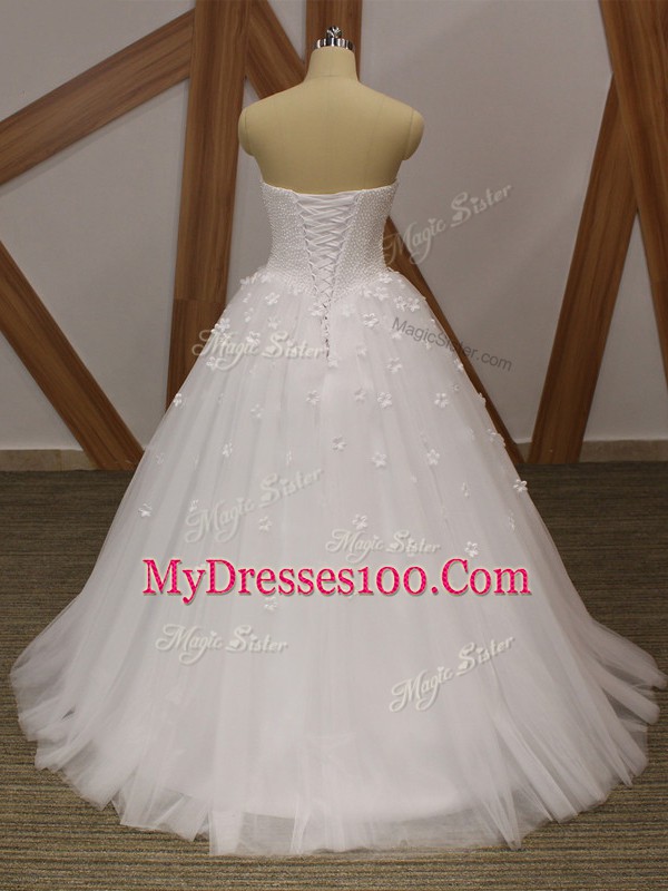 Custom Fit Sleeveless Beading and Hand Made Flower Lace Up Bridal Gown