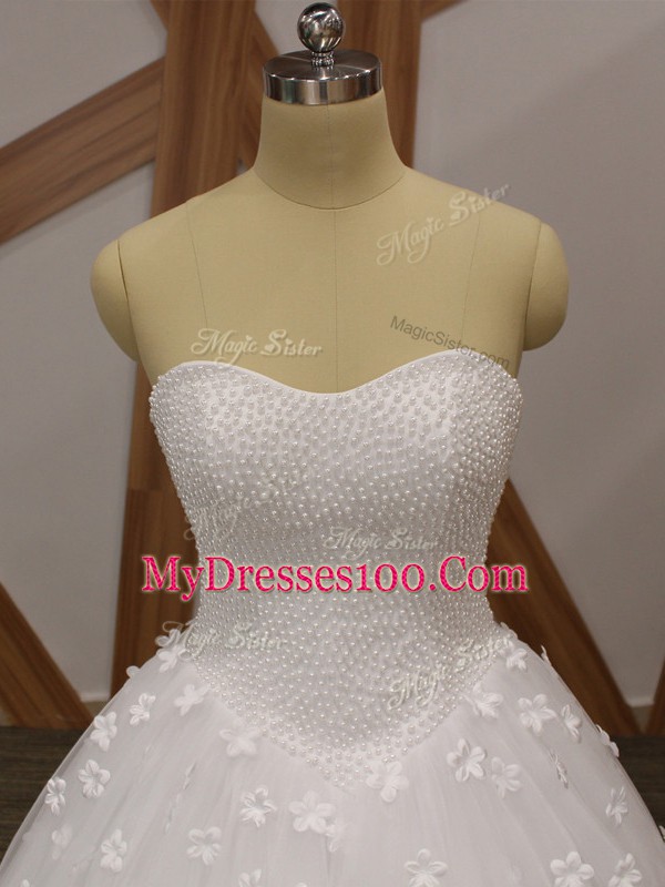 Custom Fit Sleeveless Beading and Hand Made Flower Lace Up Bridal Gown