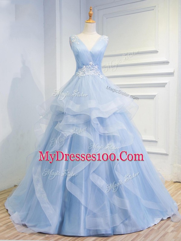 Artistic Sleeveless Brush Train Beading and Ruffles Lace Up Homecoming Dress