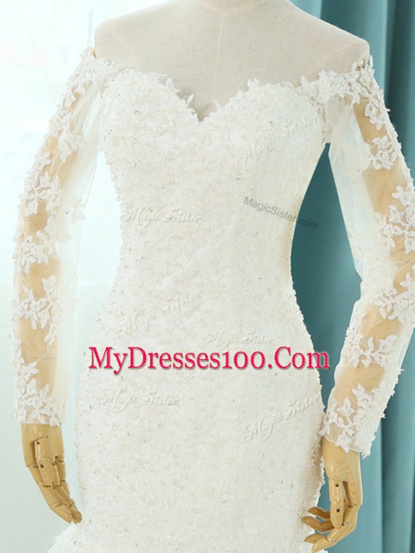 Custom Fit Sleeveless Court Train Beading and Appliques Lace Up Wedding Dress
