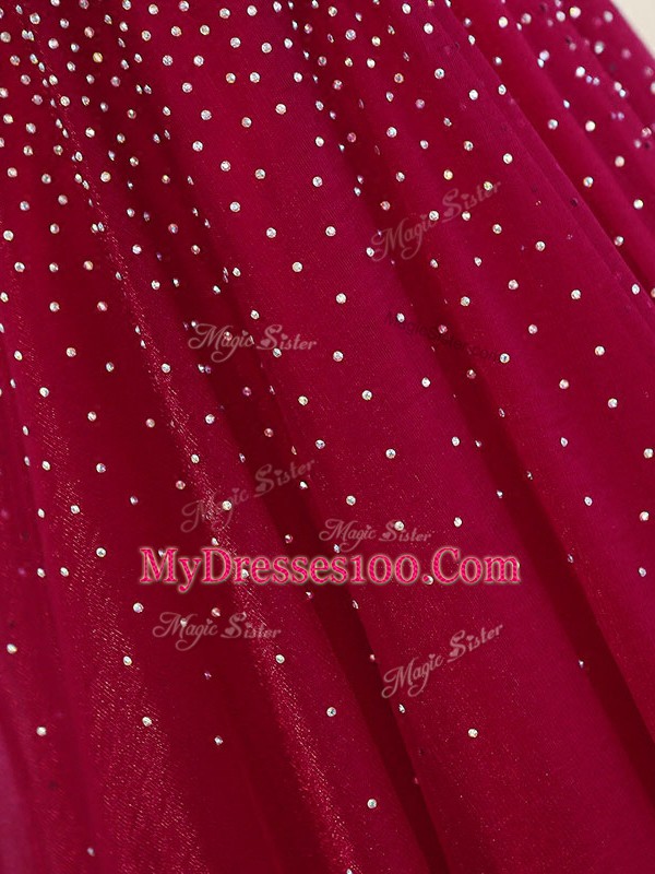 Attractive Scoop Sleeveless Brush Train Zipper Prom Evening Gown Fuchsia Tulle