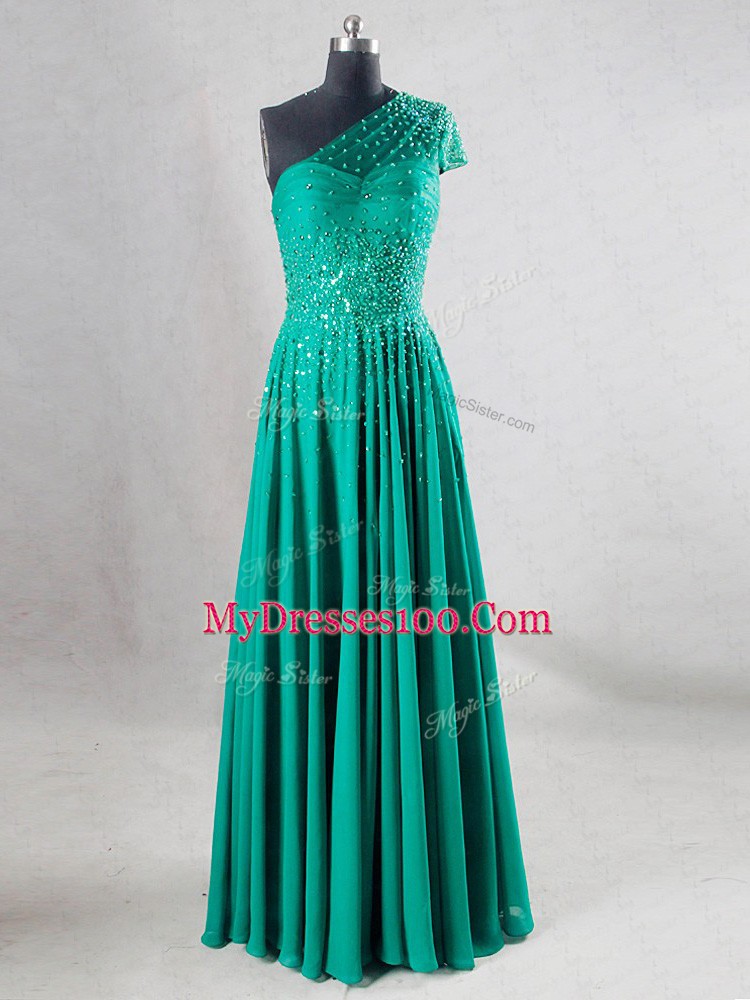 Beautiful Floor Length A-line Sleeveless Turquoise Dress for Prom Backless